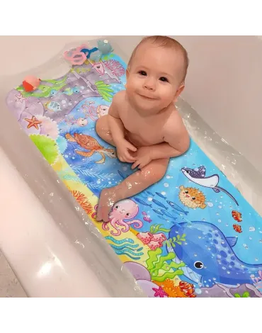 Bathtub Mat Non Slip Cartoon Bath Mat with Suction Cup and Drain Hole, Extra-Long 40 X 16 Inch Bath Tub and Shower Mat, Machine Washable, Blue-Halobios Bathtub Mat Non Slip Cartoon Bath Mat with Suction Cup and Drain Hole, Extra-Long 40 X 16 Inch Bath Tub and Shower Mat, Machine Washable, Blue-Halobios