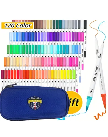 120 Color Dual-Ended Brush and Fine Tip Marker Set with Box - Water-Based Ink, Vibrant Colors for Calligraphy, Journaling, and Doodling - Ideal for Students and Craft Enthusiasts 120 Color Dual-Ended Brush and Fine Tip Marker Set with Box - Water-Based Ink, Vibrant Colors for Calligraphy, Journaling, and Doodling - Ideal for Students and Craft Enthusiasts