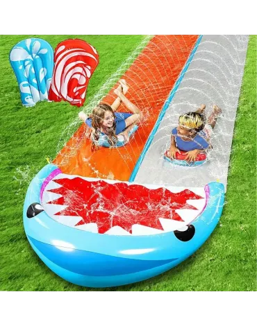 Water Slides With 2 Inflatable Boards, 22.5ft Double Lane Lawn Water With Summer Toy For Kids Adults Fun Backyard Summer Outdoor Party Games And Activities Water Slides With 2 Inflatable Boards, 22.5ft Double Lane Lawn Water With Summer Toy For Kids Adults Fun Backyard Summer Outdoor Party Games And Activities